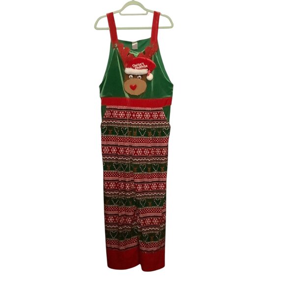 Rudolph Reindeer Christmas Jumpsuit Women XL Overalls Santa's Favorite Holiday - Picture 1 of 9